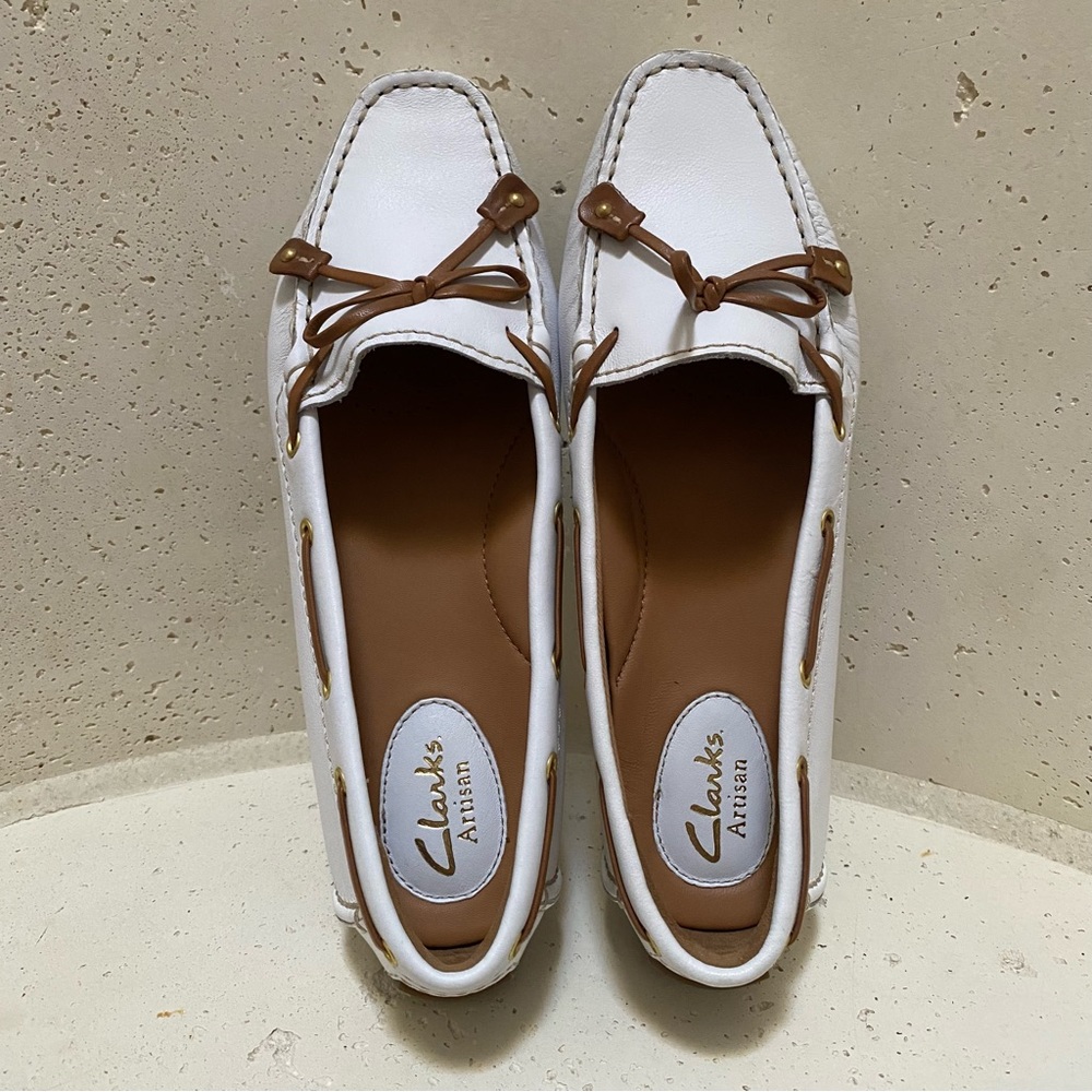 Clarks Dunbar Racer Driving Shoes in White.